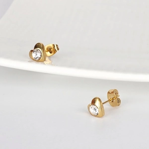 Elegant 18K gold-plated heart earrings with sparkling cubic zirconia on white background