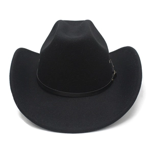 Close-up of black western cowboy hat featuring leather band with vintage metal studs