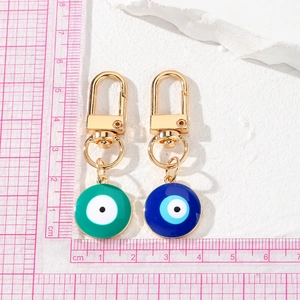 Blue and green evil eye keychains in gold alloy finish with 2.2cm round enamel charms