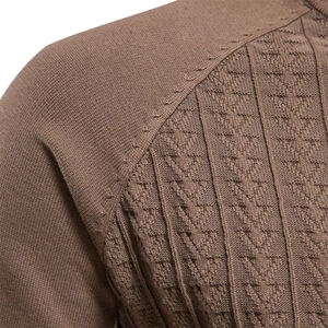 Men's turtle neck sweater in dark brown knit, showcasing premium textured stitch patterns