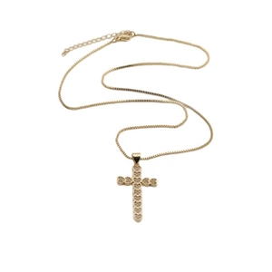 Golden box chain necklace featuring a unique cross pendant made of small heart shapes
