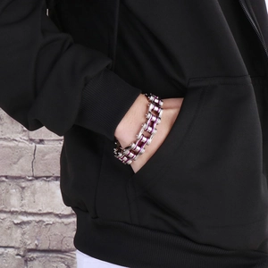 Men's hip-hop style bicycle chain bracelet in silver and purple stainless steel
