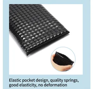 Black PU leather sunglasses pouch with diamond lattice pattern and squeeze spring closure