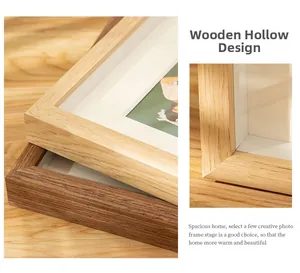 Detail of wooden deep hollow frame with natural wood grain for 3D art display