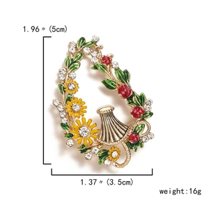 Detailed size view of vintage floral umbrella brooch with sunflower and red berries
