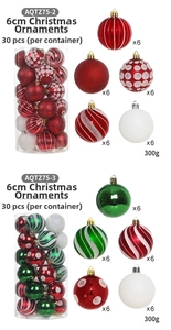 Detail view of 6cm hand-painted Christmas ball ornaments set in transparent barrel