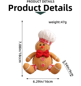 Gingerbread man plush toy details showing corduroy fabric texture and dimensions