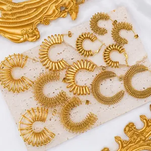 Creative 18k gold plated stainless steel spring earrings in various spiral sizes