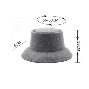 Grey wool bucket hat for women with minimalist felt texture and flat top design