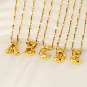 Puffy Bubble Letter Pendant Necklace Stainless Steel 18K Gold Plated Dimensional Initial Alphabet Jewelry For Women