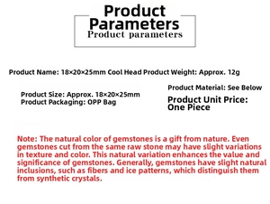Detailed size specifications for 25mm natural crystal skull showing 18x20x25mm dimensions