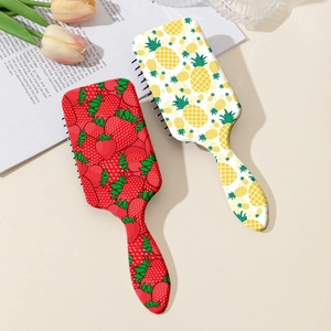 Niedliche Erdbeer Ananas Frucht Druck Luftkissen Kamm ABS Kunststoff Tragbare Haarmassagebürste Für Frauen Und Mädchen