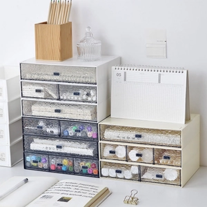Desktop Schubladen Aufbewahrungsbox Kunststoff Stapelbar Make-up Organizer Wasserwellen Textur Schreibwaren Schrank Schmuckkästchen Bürobedarf Minimalistisch