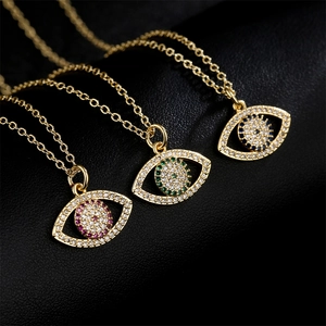 Evil Eye Pendant Necklace Copper 18K Gold Plated Cubic Zirconia Colorful Clavicle Chain Jewelry For Women