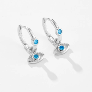 S925 sterling silver hoop earrings with blue evil eye charms and sparkling zircon