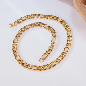 Mens gold Figaro chain necklace in stainless steel with retro hip-hop design