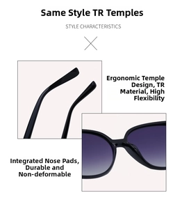 Détails des branches ergonomiques en TR et des plaquettes de nez pour lunettes de soleil