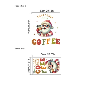 Cartoon Santa Claus wall sticker with coffee design for living room or bedroom decor