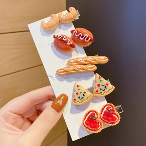 Funny 10-piece set of realistic food hair clips with croissant hotdog and pizza shapes