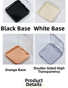 Detailed comparison of square plastic storage boxes in black, white, orange, and clear