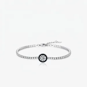 Bracelet De Tennis En Argent Sterling 925 Pour Femmes Avec Émail Noir Zircone Cubique Ronde Bijoux Élégants Cadeau