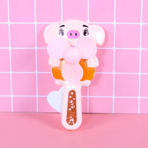 Portable pink pig hand-press fan for kids with three-blade manual cooling design