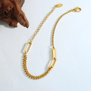 Ins style 18K gold-plated double-layer chain bracelet with rectangular geometric links