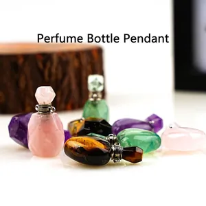 Natural Gemstone Crystal Perfume Bottle Pendant Miniature Essential Oil Diffuser Heart Shape Faceted Stone Jewelry