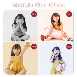 Kids digital camera showing four creative filter modes including black and white and vintage