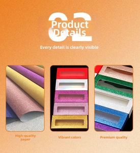 Macro detail of glittery eyelash packaging boxes with transparent windows in multiple colors