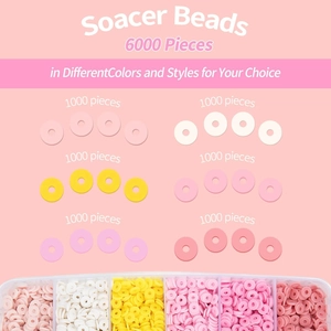 Vue détaillée de 6000 perles en argile en 6 couleurs avec boîte de rangement claire