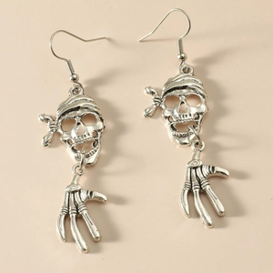 Gothic punk skeleton drop earrings in vintage silver for Halloween and hip hop style