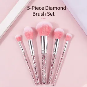 Makeup Brush Kit Synthetic Fiber Aluminum Tube Plastic Handle Crystal Filled Portable Glitter Shiny Soft Bristles For Women