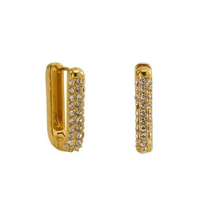 French vintage 18K gold plated U-shaped stainless steel earrings with pavé rhinestones