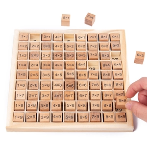 Educational wooden multiplication table board with 9x9 cubes for early childhood learning