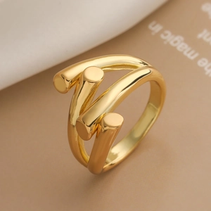 Geometric Irregular Open Ring Gold Plated Copper Layered Intertwined Minimalist Fashion Jewelry For Women