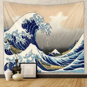 Arazzo da parete giapponese con onde dell'oceano per decorazione artistica della stanza