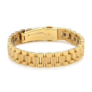 Detailansicht des goldenen Edelstahl-Gliederarmbands mit internen therapeutischen Magneten
