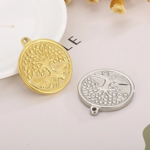 Golden and silver stainless steel Tree of Life round charms for DIY jewelry making