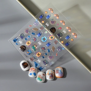 Selbstklebende Nagelsticker Co-248 mit bunten Zaubertrankflaschen und Regenbogen-Laser
