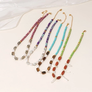 Bohemian natural stone beaded necklaces with pearls and colorful crystal pendants