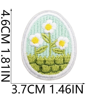 Easter egg floral embroidery patch with white daisies measuring 4.6cm in height