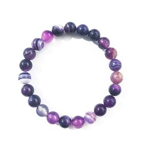Bracelet en agate à rayures violettes de 8mm avec breloque cœur pour femmes et hommes, fond blanc
