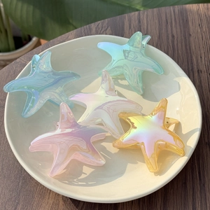 Starfish Hair Claw Clip Iridescent Colorful Plastic Sea Star Hairpin For Women Summer Beach Ocean Style Accessory