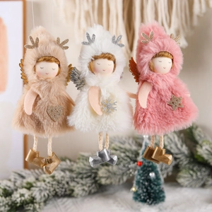 Angelo di Natale in Peluche Decorazione Sospesa Con Corna Ali Paillettes Per Albero di Natale Festa Vacanze Casa