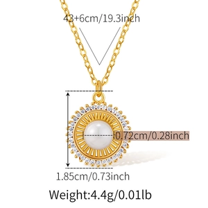 Detailed size specifications for 18K gold plated necklace with pearl sunburst pendant