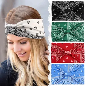 Five colors of paisley print elastic sports headbands for yoga and fitness training
