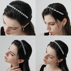Cubic Zirconia Headband For Women Bridal Wedding Hair Accessories Copper Flower Leaf Elegant Light Luxury Hairband