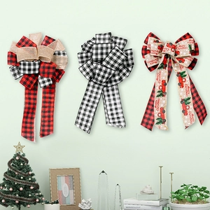 Three-pack Christmas bows with plaid patterns and vintage red truck holiday prints