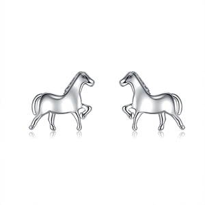 Elegant sterling silver horse stud earrings for women with polished finish on white background